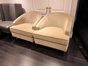 2 Sunpan Beige Microsuede Club Chairs (*retail $1,600)