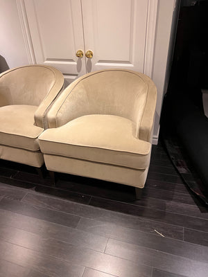 2 Sunpan Beige Microsuede Club Chairs (*retail $1,600)