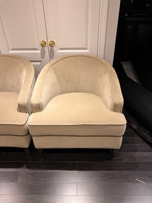 2 Sunpan Beige Microsuede Club Chairs (*retail $1,600)