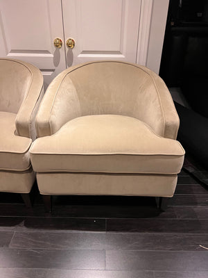 2 Sunpan Beige Microsuede Club Chairs (*retail $1,600)