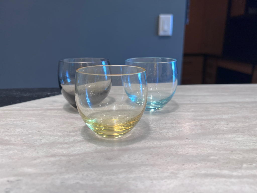 Set of 3 Moser Coloured Culbuto Small Tumbler Glasses- 2.5"