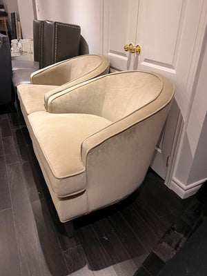 2 Sunpan Beige Microsuede Club Chairs (*retail $1,600)