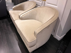 2 Sunpan Beige Microsuede Club Chairs (*retail $1,600)