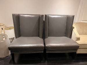 2 Sunpan Grey Bonded Leather High-Back Chairs