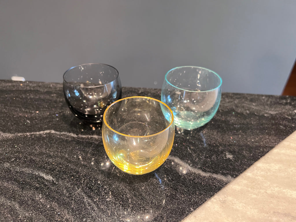 Set of 3 Moser Coloured Culbuto Small Tumbler Glasses- 2.5"