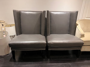 2 Sunpan Grey Bonded Leather High-Back Chairs