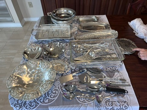 Miscellaneous Silver-Plated Platter and Serving Utensil Lot