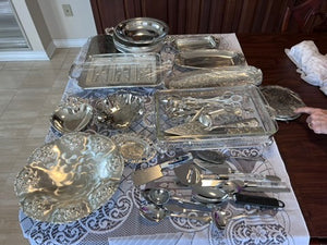Miscellaneous Silver-Plated Platter and Serving Utensil Lot