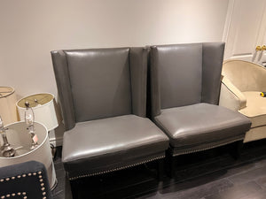 2 Sunpan Grey Bonded Leather High-Back Chairs