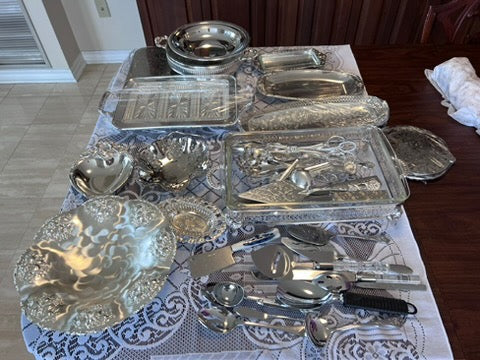 Miscellaneous Silver-Plated Platter and Serving Utensil Lot