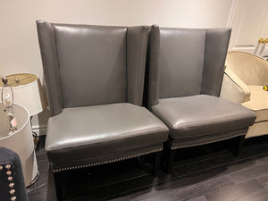 2 Sunpan Grey Bonded Leather High-Back Chairs
