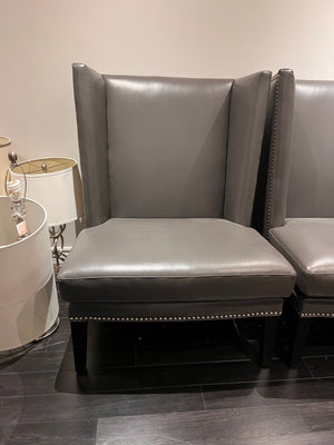 2 Sunpan Grey Bonded Leather High-Back Chairs