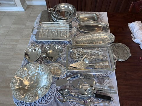 Miscellaneous Silver-Plated Platter and Serving Utensil Lot