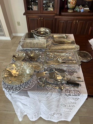 Miscellaneous Silver-Plated Platter and Serving Utensil Lot