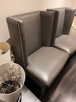 2 Sunpan Grey Bonded Leather High-Back Chairs