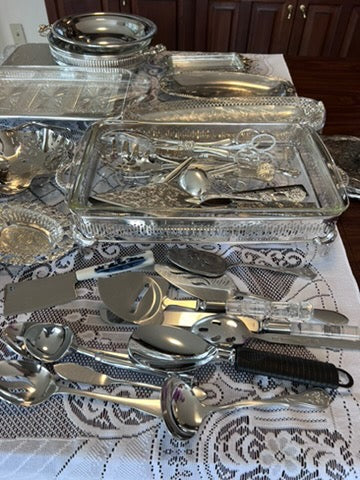 Miscellaneous Silver-Plated Platter and Serving Utensil Lot