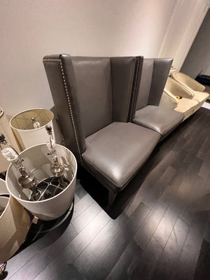 2 Sunpan Grey Bonded Leather High-Back Chairs