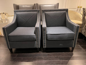 Pair of Navy Armchairs w/Nailhead Trim