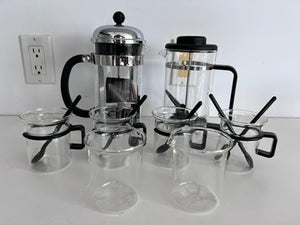 2 Bodum French Press, 4 Cups with Spoons, Cream + Sugar