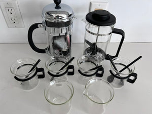 2 Bodum French Press, 4 Cups with Spoons, Cream + Sugar