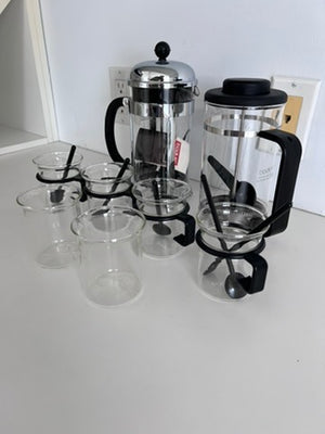2 Bodum French Press, 4 Cups with Spoons, Cream + Sugar