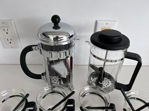 2 Bodum French Press, 4 Cups with Spoons, Cream + Sugar