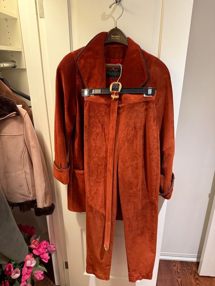 Vintage Women's Red Danier Leather Jacket and Pants, Size 2