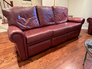 3-Seater Red Leather Sofa