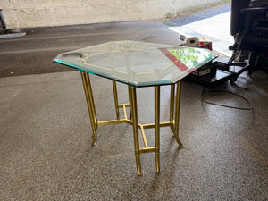 Pair of Italian Hollywood Regency Style Brass and Glass Side Tables