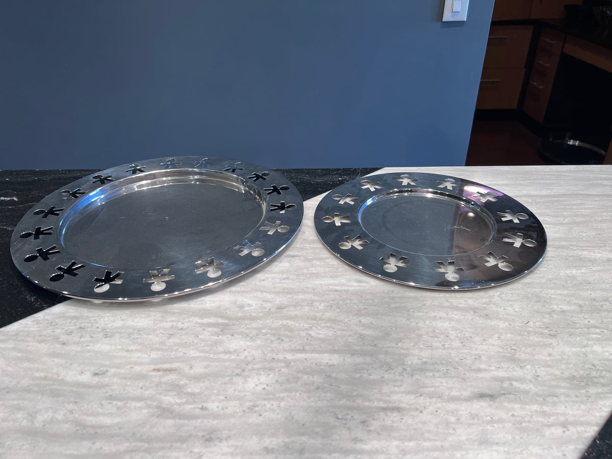 2 Alessi Girtondo Round Stainless Steel Trays