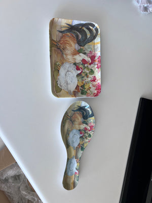 Keller-Charles Philadelphia Rooster & Hen Melamine Small Dish + Spoon Rest