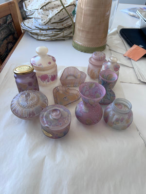 Vintage Simron Frosted Glass Hand Painted in Israel Lot
