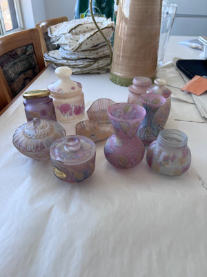 Vintage Simron Frosted Glass Hand Painted in Israel Lot