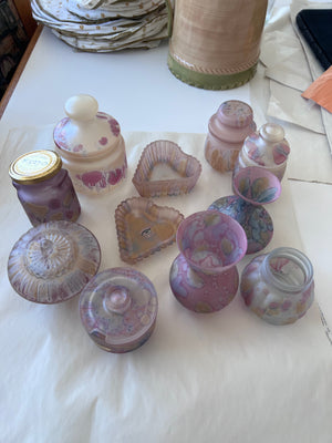Vintage Simron Frosted Glass Hand Painted in Israel Lot