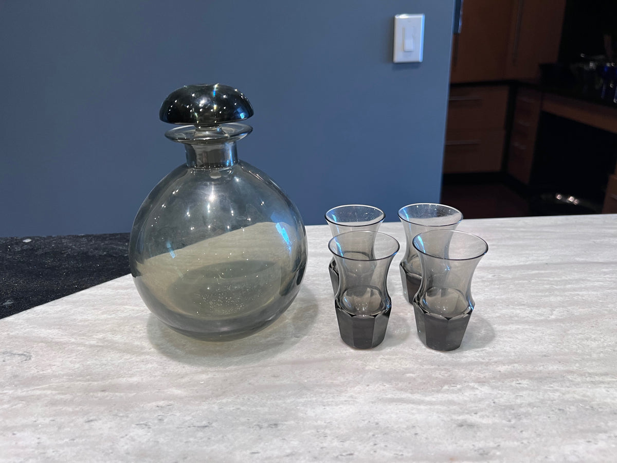 Moser Culbuto Decanter + 4 Shot Glasses, Designed by Rudolf Eschler