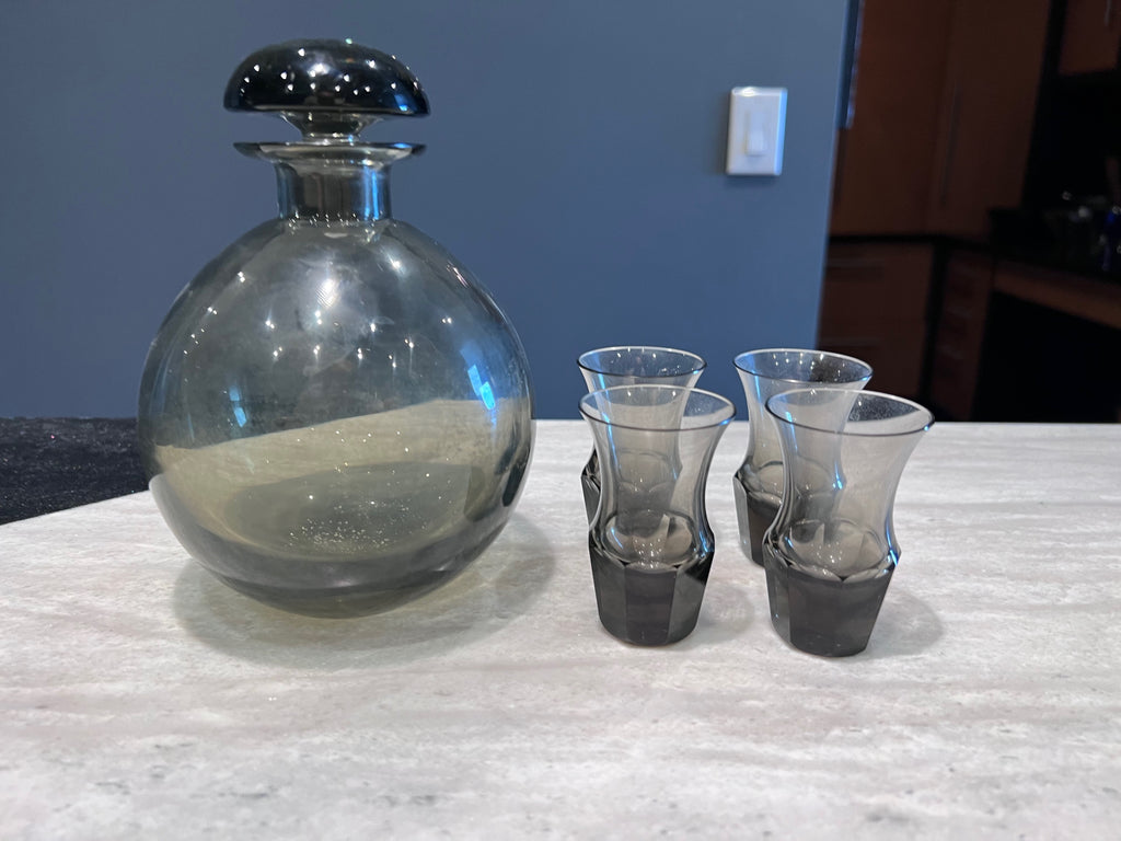 Moser Culbuto Decanter + 4 Shot Glasses, Designed by Rudolf Eschler