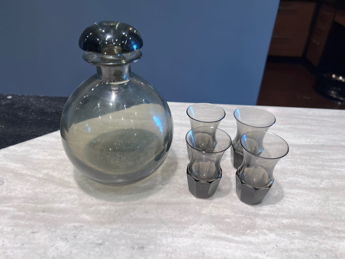 Moser Culbuto Decanter + 4 Shot Glasses, Designed by Rudolf Eschler