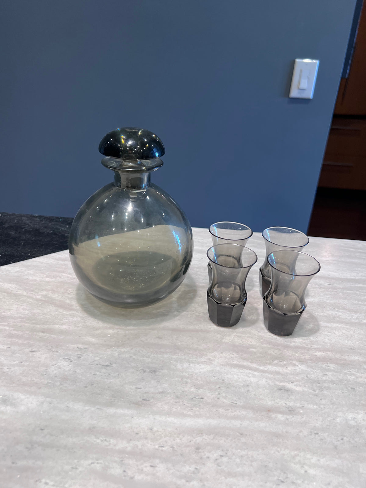 Moser Culbuto Decanter + 4 Shot Glasses, Designed by Rudolf Eschler