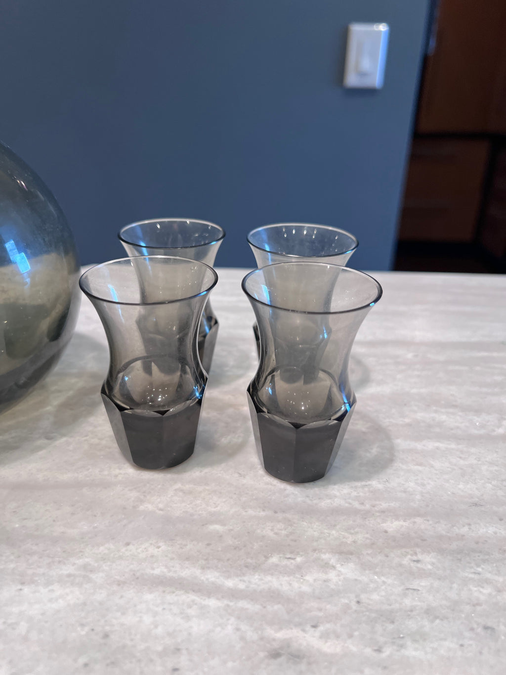 Moser Culbuto Decanter + 4 Shot Glasses, Designed by Rudolf Eschler