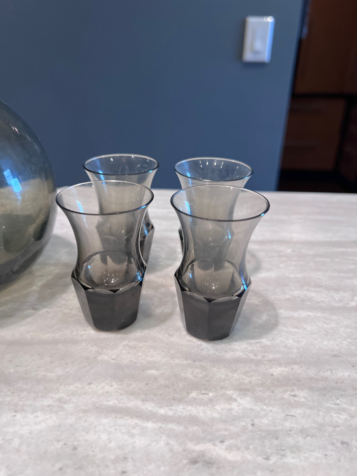 Moser Culbuto Decanter + 4 Shot Glasses, Designed by Rudolf Eschler