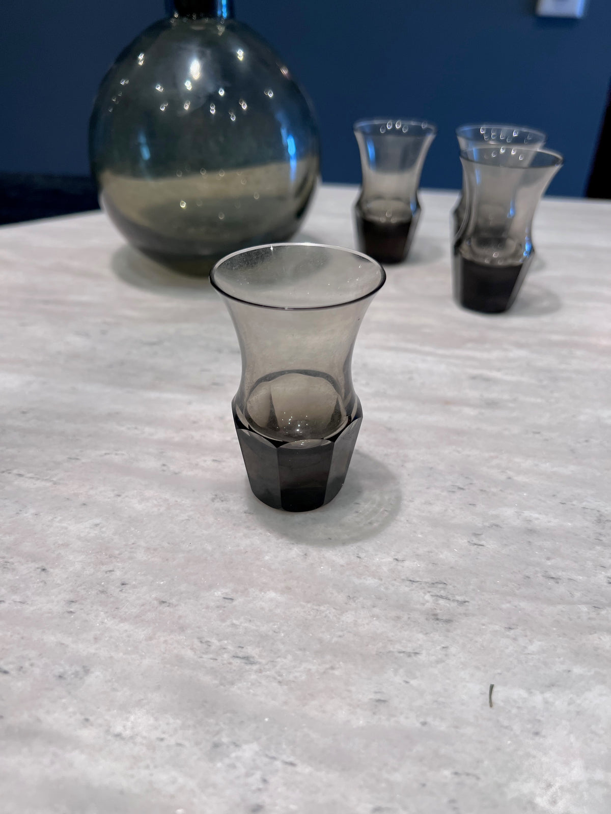 Moser Culbuto Decanter + 4 Shot Glasses, Designed by Rudolf Eschler