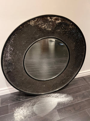 Round "Crackled Glass" Mirror, Black Frame 34"D