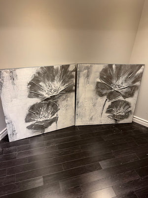 Pair of Wall Art Silver & White Flowers