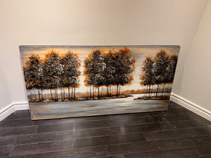 Wall Art Trees and Water at Sunset on Wood Planks