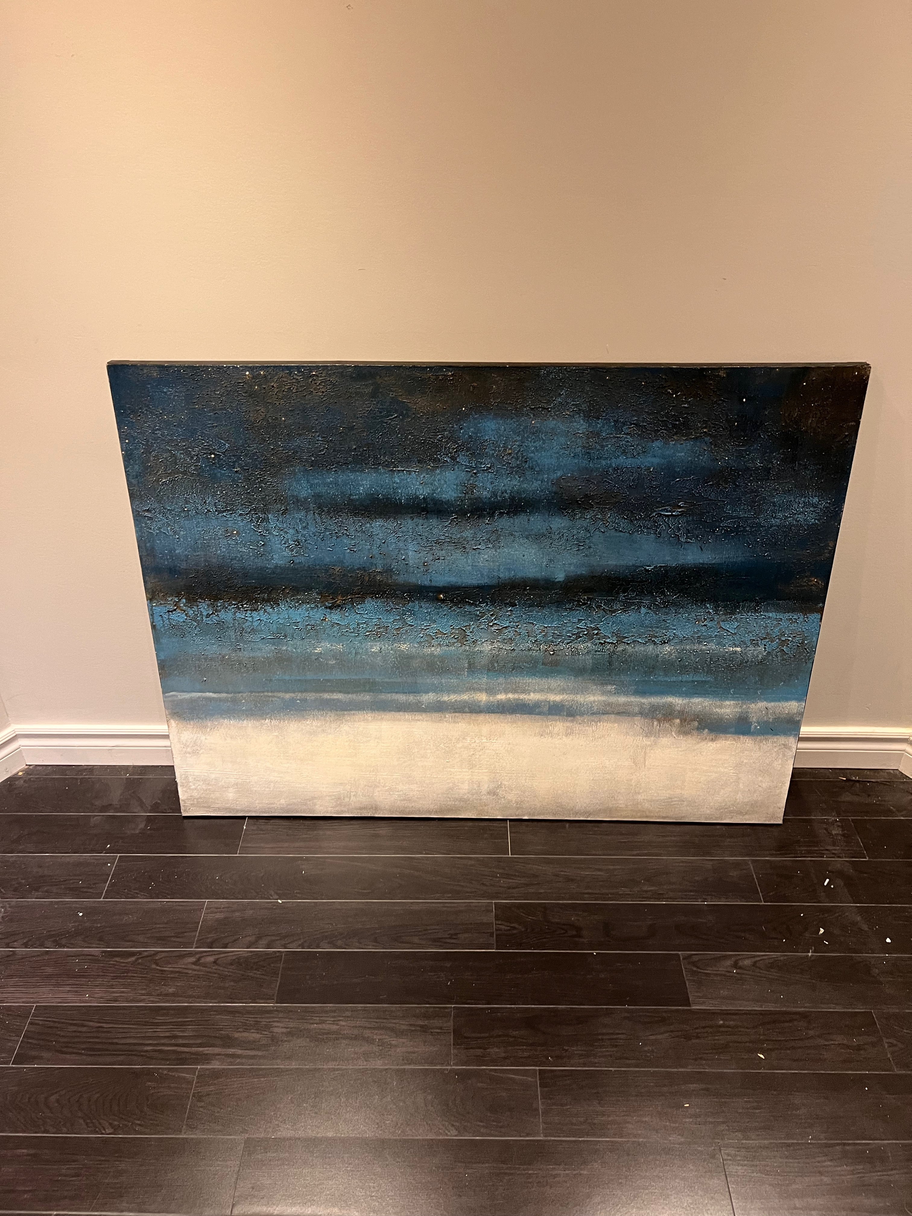 Wall Art Abstract Blue, Black, White