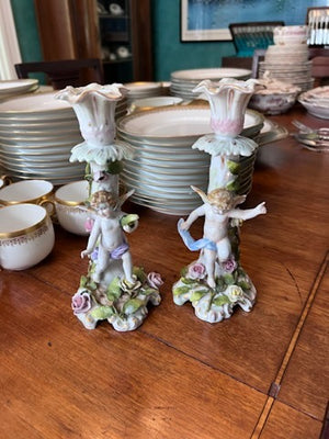Pair of Dresden Von Schierholz Porcelain Candle Holders
