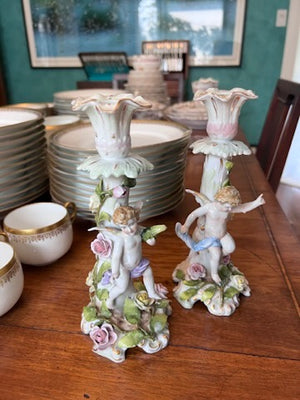 Pair of Dresden Von Schierholz Porcelain Candle Holders