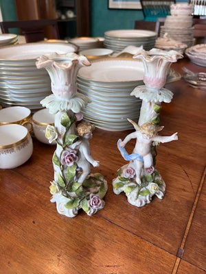 Pair of Dresden Von Schierholz Porcelain Candle Holders