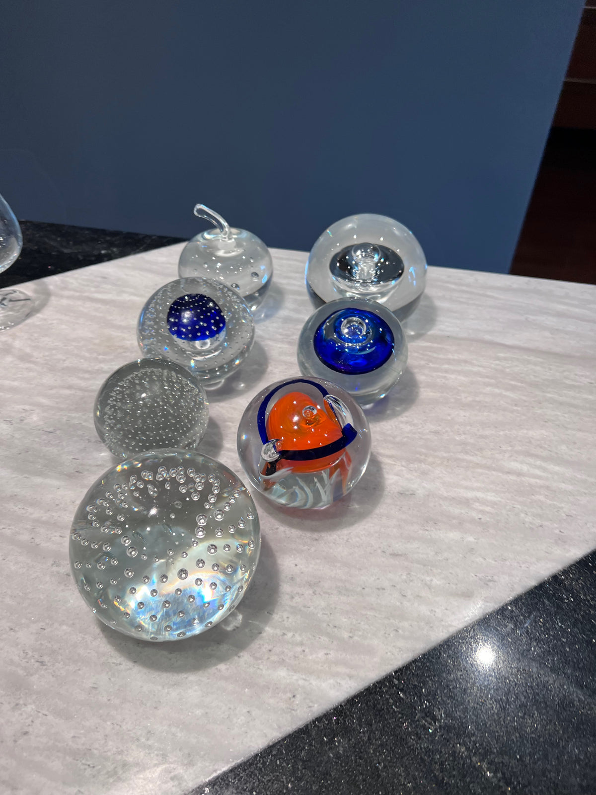 Lot of 7 Signed Art Glass Paperweights