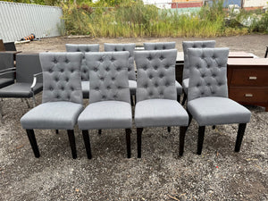 Set of 8 Grey Tufted Fabric Dining Chairs